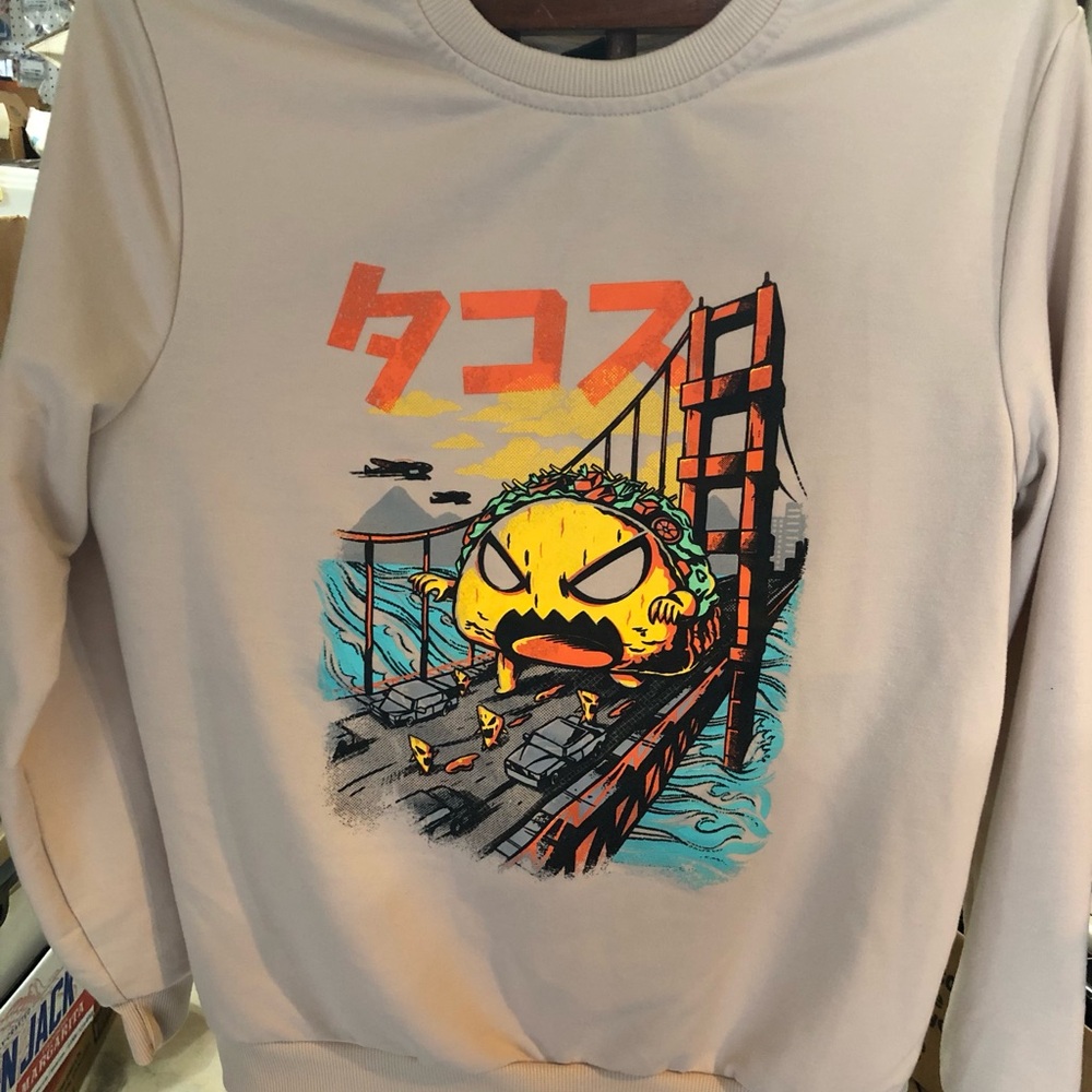 ROMWE Beige Sweatshirt with Graphic Taco Design